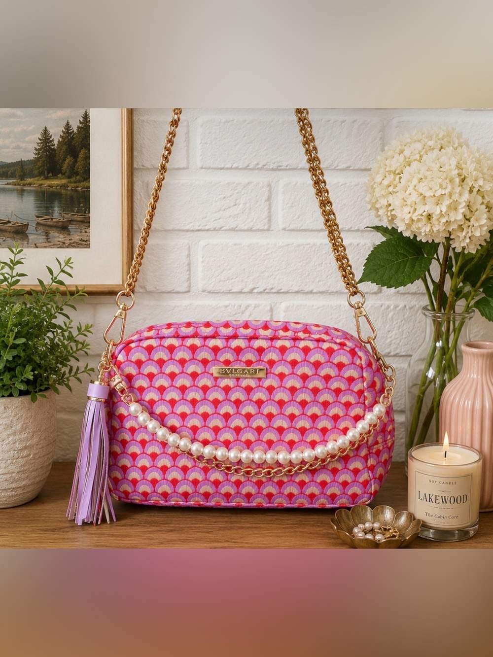 Bvlgari Pink and Lavender Patterned Beauty Bag GWP item NWOT